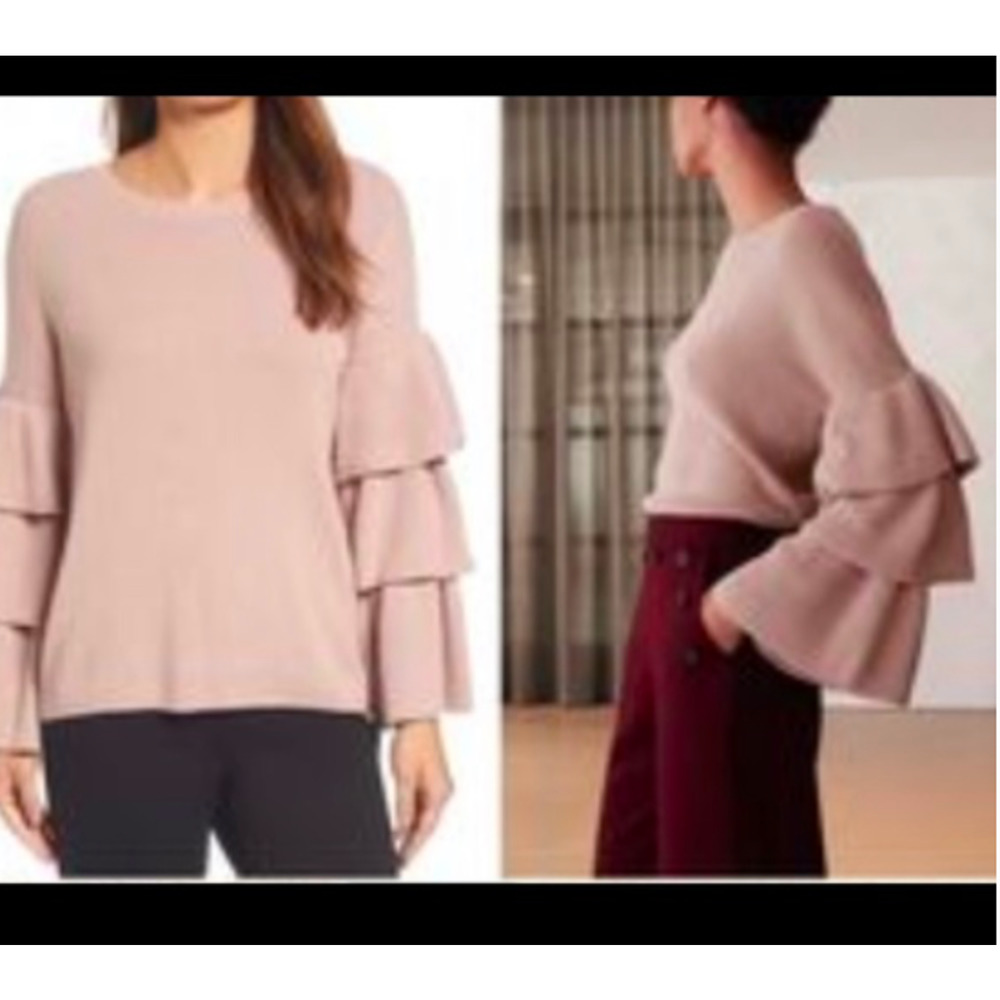 Halogen Women's Adobe Sweater Size S Blush Pink Tiered Ruffle Bell Sleeve
